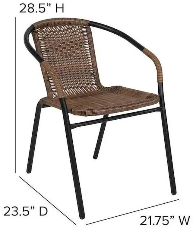 Alt view image 20 of 20 - 2 Pack Medium Brown Rattan Indoor-Outdoor Restaurant Stack Chair