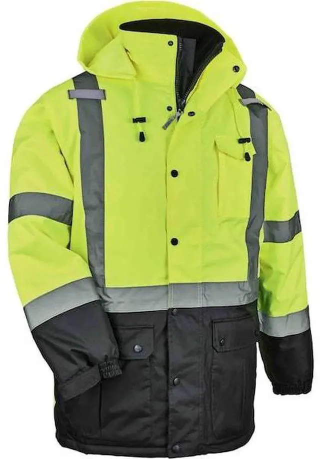 Alt view image 3 of 3 - High Visibility Reflective Winter Safety Jacket, Insulated Parka, ANSI Compliant, Ergodyne GloWear 8384,X-Large,Lime