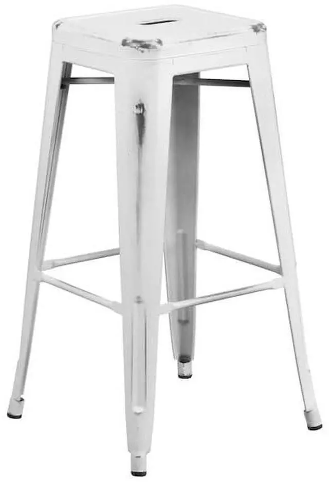 Alt view image 7 of 8 - Commercial Grade 30" High Backless Distressed White Metal Indoor-Outdoor Barstool