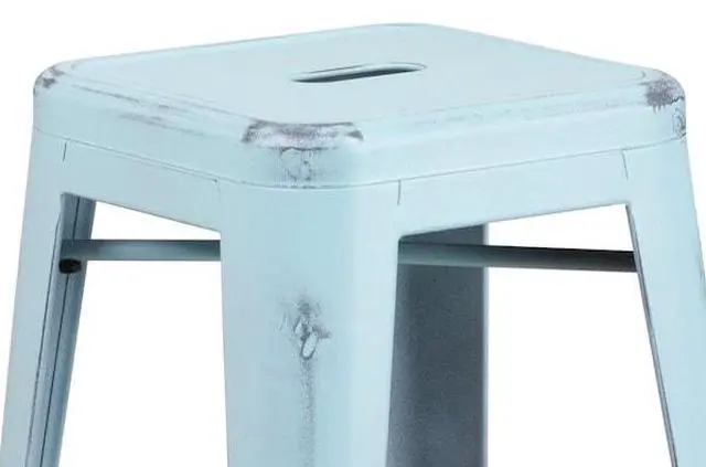 Alt view image 7 of 12 - Commercial Grade 30" High Backless Distressed Green-Blue Metal Indoor-Outdoor Barstool