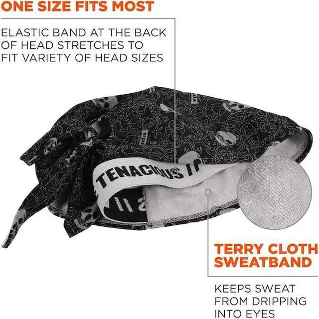 Alt view image 6 of 6 - Chill-Its 6615 High-Performance Bandana Doo Rag with Terry Cloth Sweatband One Size Fits Most Skulls 12519