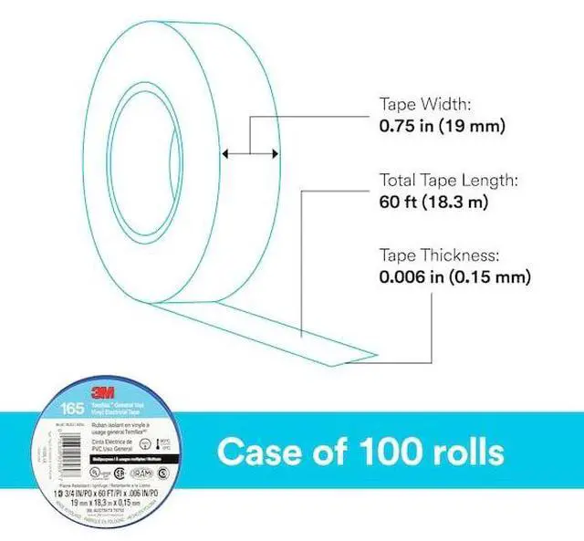 Alt view image 7 of 8 - 3M Temflex Solvent-Free Vinyl Electrical Tape [6 mil] (165): 3/4 in. x 60 ft. (Blue) *10-pack
