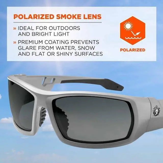 Alt view image 2 of 4 - ERGODYNE ODIN-PZ ODIN, Safety Glasses, Uncoated, Smoke Lens, Gray Frame,