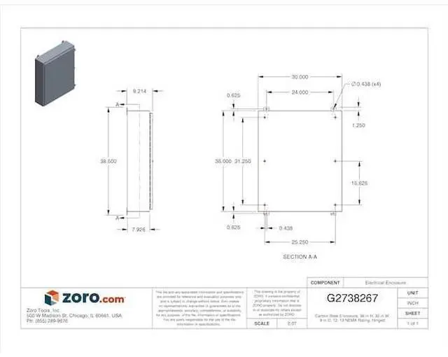 Main image of WIEGMANN N12363008 Padlockable Hasp Electrical Enclosures, 36 in H, 8 in D, 30