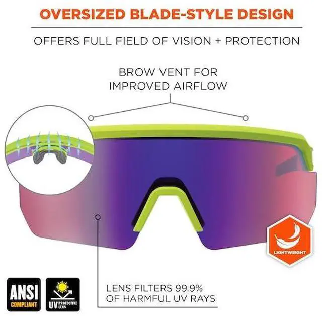 Alt view image 6 of 6 - ERGODYNE AEGIR-MI AEGIR-MI, Safety Glasses, Purple Mirror Lens, Lime Frame,