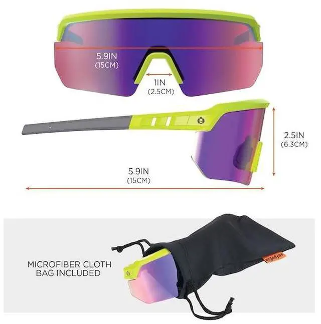 Alt view image 4 of 6 - ERGODYNE AEGIR-MI AEGIR-MI, Safety Glasses, Purple Mirror Lens, Lime Frame,