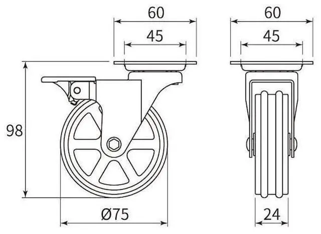 Alt view image 2 of 2 - RICHELIEU 8750202AB90 Aluminum Single Wheel Vintage Caster, Swivel with Brake,