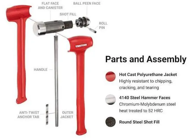 Alt view image 3 of 7 - TEKTON HDB50050 50 oz. Long Handle Ball Peen Dead Blow Hammer