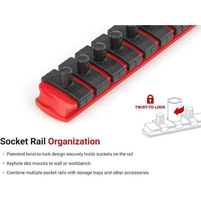 Alt view image 3 of 5 - TEKTON OSR33110 3/4 Inch Drive x 18 Inch Socket Rail, 10 Clips (Red)