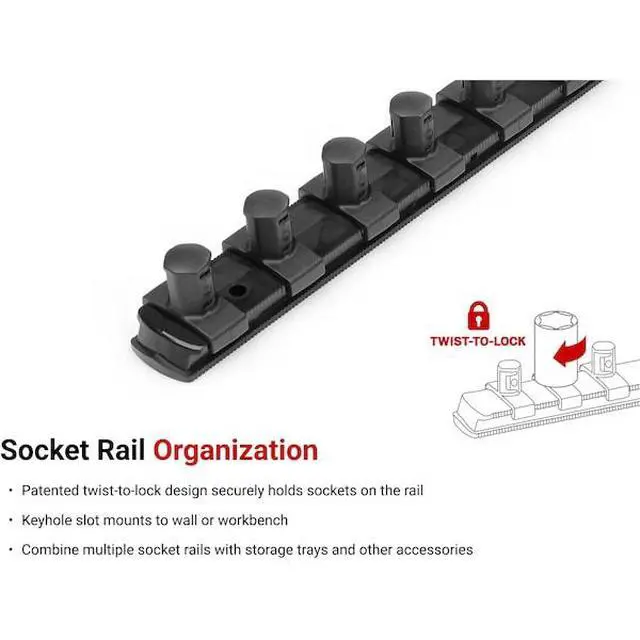 Alt view image 4 of 5 - TEKTON OSR03220 1/4 Inch Drive x 18 Inch Socket Rail, 20 Clips (Black)