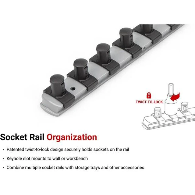 Alt view image 5 of 5 - TEKTON OSR02315 1/4 Inch Drive x 13 Inch Socket Rail, 15 Clips (Gray)
