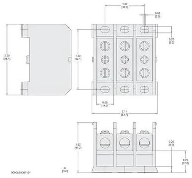Alt view image 2 of 2 - SQUARE D 9080LBA361101 Miniature Distribution Block, Surface Mount, 3 Poles, 14