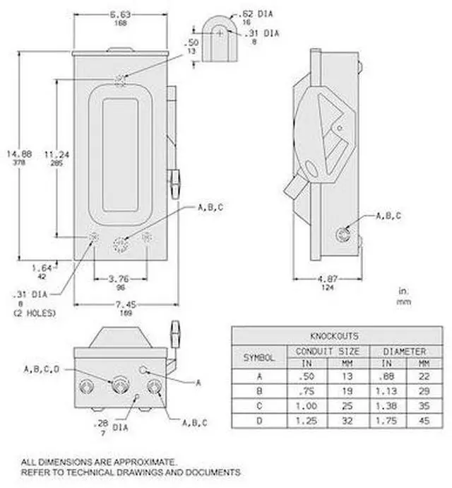 Alt view image 2 of 2 - SQUARE D D322NRB Fusible Safety Switch, General Duty, 240V AC, 3PST, 60 A, NEMA
