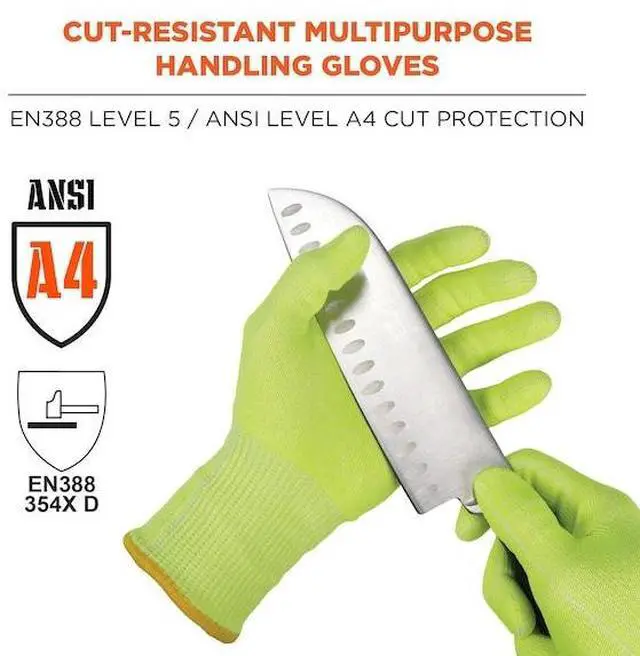Alt view image 2 of 7 - Ergodyne 18025 ProFlex 7040 ANSI A4 CR Food Grade Gloves - EN388: 2X4XD - Reversible - 11" Long - X-Large - Lime - 144 Pairs/Carton