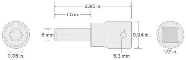 Alt view image 3 of 3 - TEKTON SIB23208 1/2 Inch Drive x 8 mm Hex Impact Bit Socket