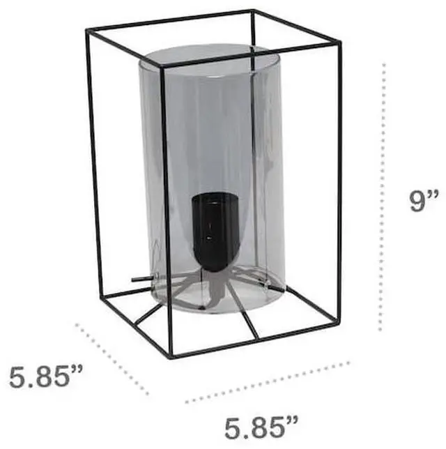 Alt view image 7 of 11 - Lalia Home Black Framed Table Lamp with Smoked Cylinder Glass Shade, Small