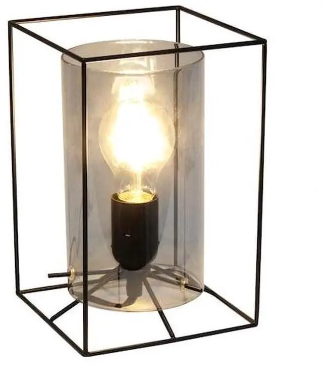 Alt view image 9 of 11 - Lalia Home Black Framed Table Lamp with Smoked Cylinder Glass Shade, Small