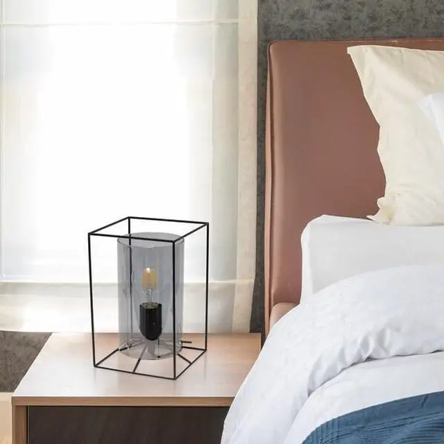 Alt view image 8 of 11 - Lalia Home Black Framed Table Lamp with Smoked Cylinder Glass Shade, Small