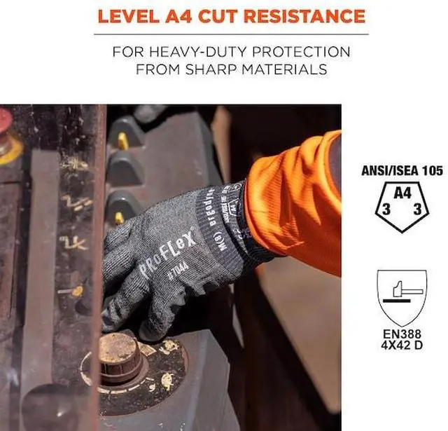 Alt view image 2 of 5 - ERGODYNE 7044 ANSI A4 PU Coated CR Gloves, Gray, Size XXL, PR