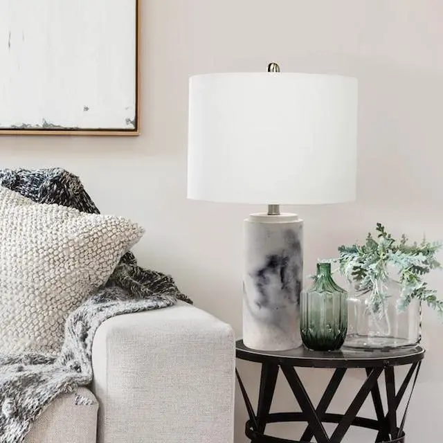 Alt view image 11 of 12 - Lalia Home Marbleized Table Lamp with White Fabric Shade,  White
