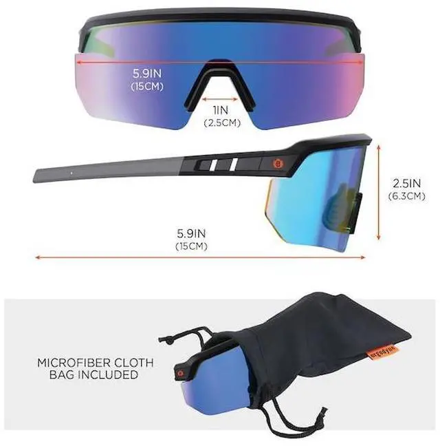 Alt view image 4 of 6 - ERGODYNE AEGIR-MI AEGIR-MI, Safety Glasses, Blue Mirror Lens, Matte Black