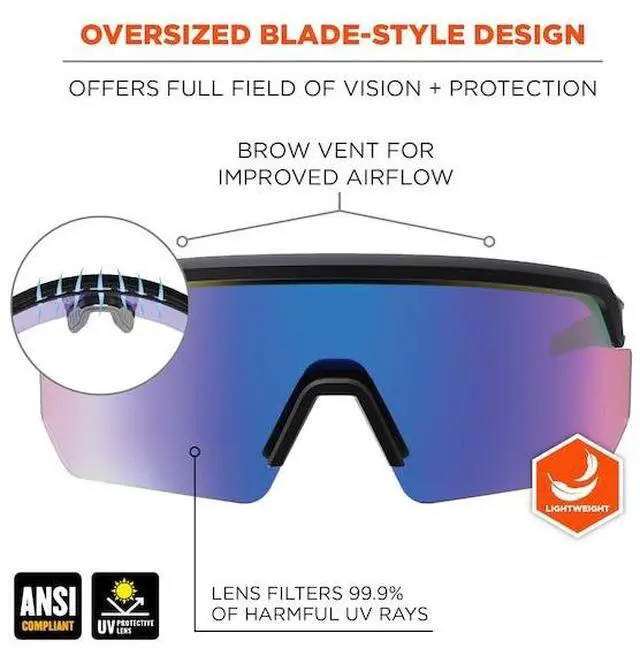 Alt view image 6 of 6 - ERGODYNE AEGIR-MI AEGIR-MI, Safety Glasses, Blue Mirror Lens, Matte Black