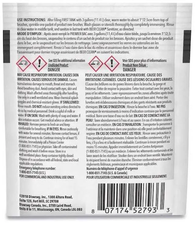 Alt view image 2 of 4 - DIVERSEY 990221 Beer Clean Glass Cleaner, Powder, .5oz Packet, PK100