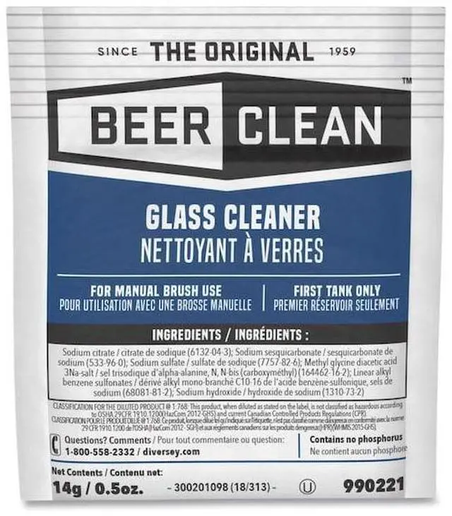 Main image of DIVERSEY 990221 Beer Clean Glass Cleaner, Powder, .5oz Packet, PK100