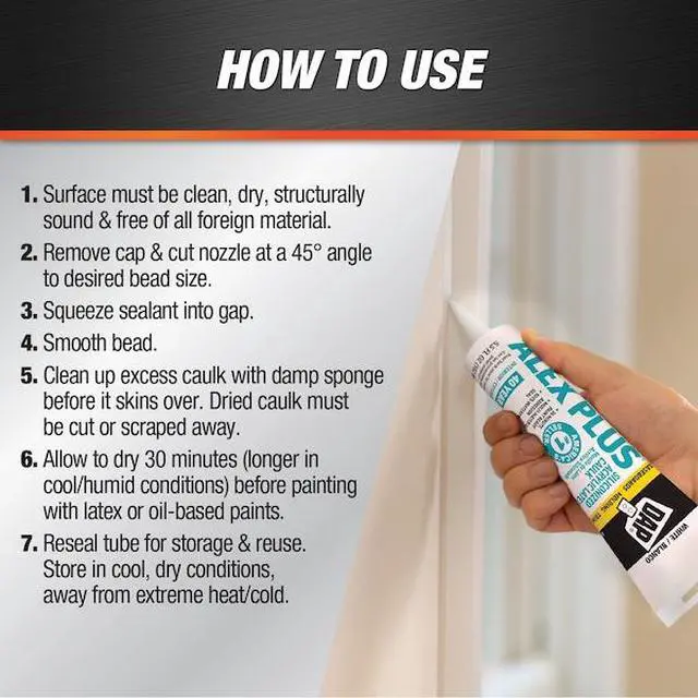 Alt view image 11 of 11 - Dap 18128 Alex Plus Acrylic Latex Caulk Plus Silicone 5.5-Ounce