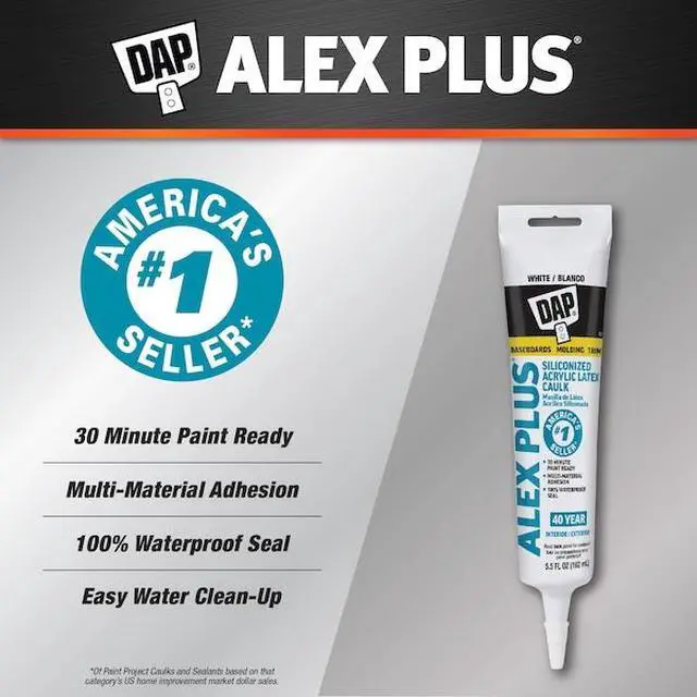 Alt view image 10 of 11 - Dap 18128 Alex Plus Acrylic Latex Caulk Plus Silicone 5.5-Ounce