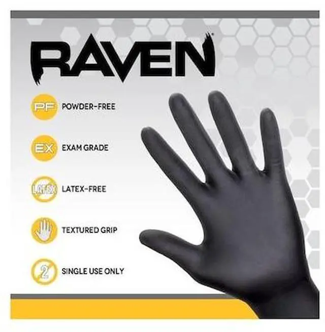 Alt view image 6 of 10 - Sas Safety Corp SS66516 Raven Nitrile Small Powder-free Gloves - Black