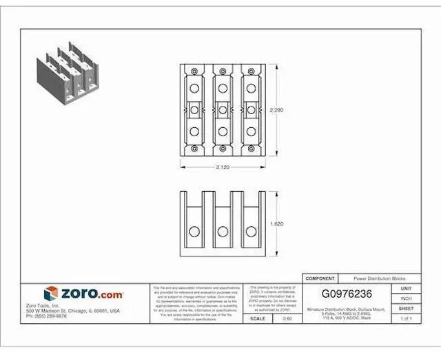 Alt view image 2 of 3 - SQUARE D 9080LBA361101 Miniature Distribution Block, Surface Mount, 3 Poles, 14
