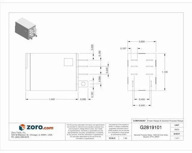 Alt view image 3 of 3 - SCHNEIDER ELECTRIC RPM21F7 General Purpose Relay, 120V AC Coil Volts, Square, 8