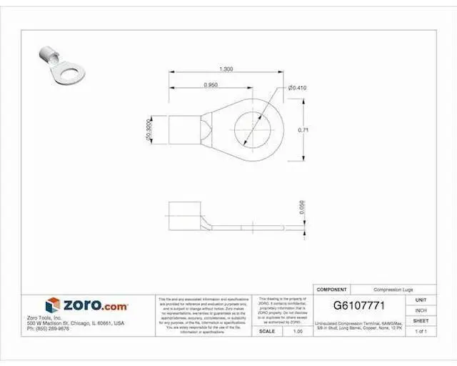 Alt view image 2 of 3 - BURNDY YAD6CM10E38 Uninsulated Compression Terminal, 6 AWG Max, 3/8 in Stud,