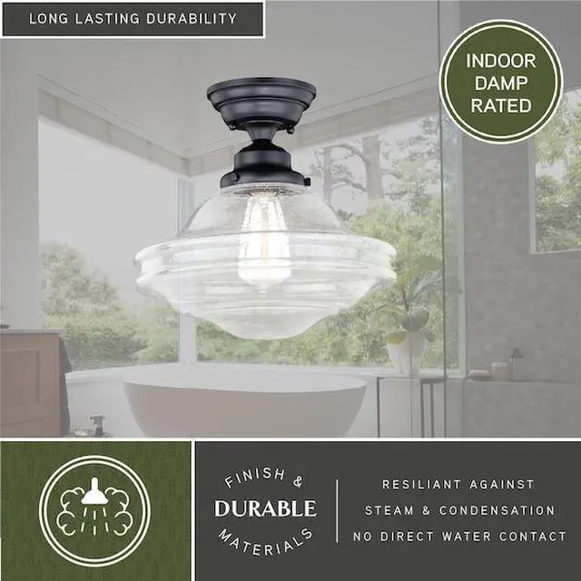 Alt view image 2 of 6 - VAXCEL C0177 Huntley 12-in W Bronze Farmhouse Schoolhouse Semi Flush Mount