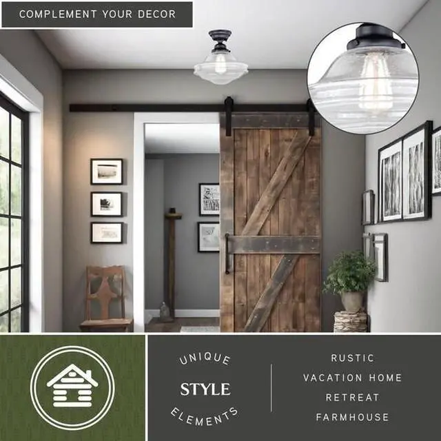 Alt view image 4 of 6 - VAXCEL C0177 Huntley 12-in W Bronze Farmhouse Schoolhouse Semi Flush Mount