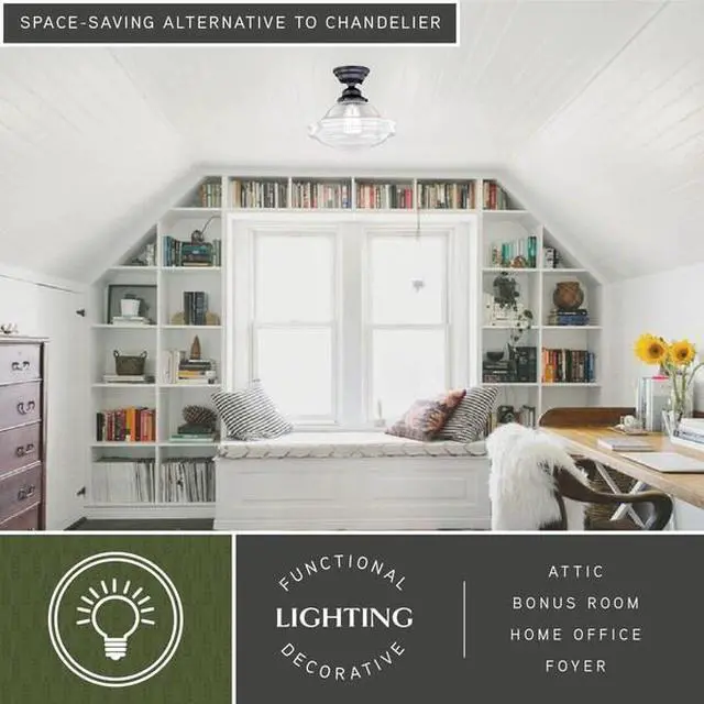 Alt view image 5 of 6 - VAXCEL C0177 Huntley 12-in W Bronze Farmhouse Schoolhouse Semi Flush Mount