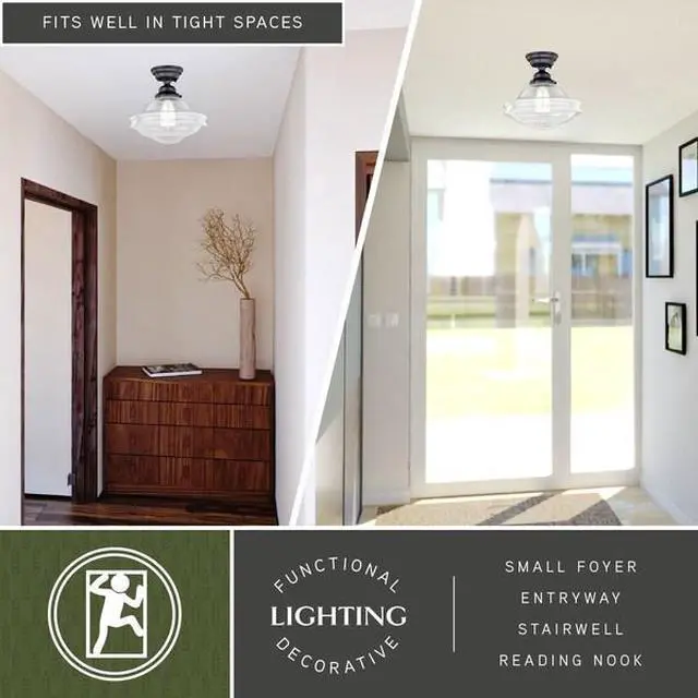 Main image of VAXCEL C0177 Huntley 12-in W Bronze Farmhouse Schoolhouse Semi Flush Mount