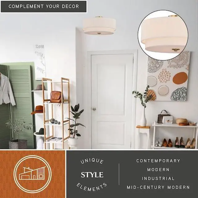 Alt view image 6 of 6 - VAXCEL C0112 Burnaby 20.5-in W Brass Mid-Century Modern Drum Semi Flush Mount