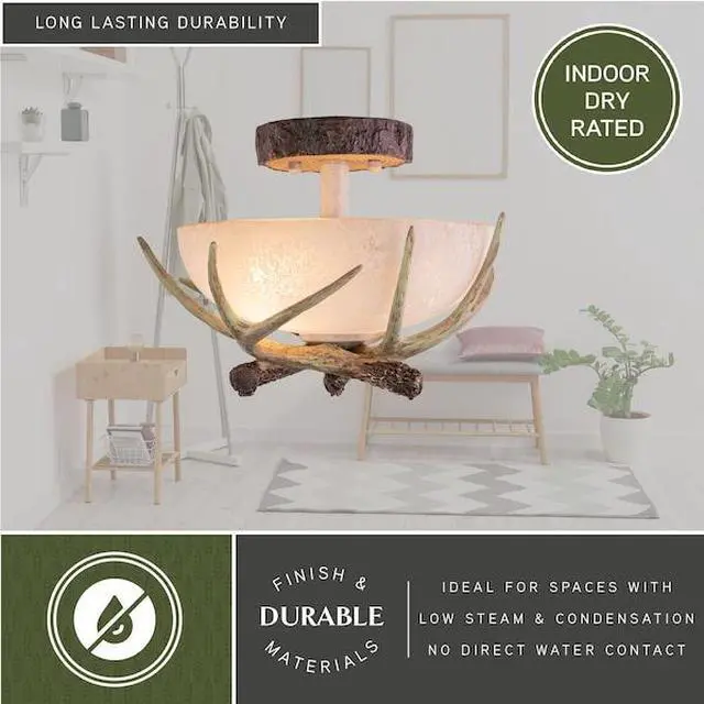 Main image of VAXCEL CF33012NS Lodge 12-in W Cream Rustic Antler Bowl Semi Flush Mount