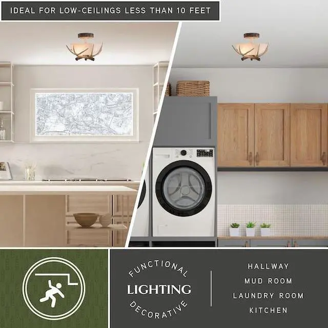 Alt view image 4 of 6 - VAXCEL CF33012NS Lodge 12-in W Cream Rustic Antler Bowl Semi Flush Mount