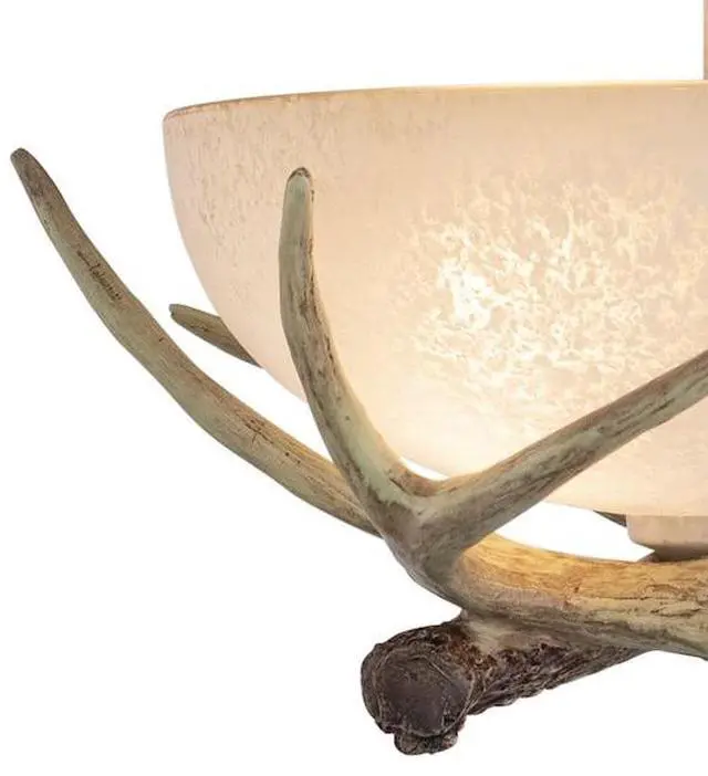 Alt view image 5 of 6 - VAXCEL CF33012NS Lodge 12-in W Cream Rustic Antler Bowl Semi Flush Mount