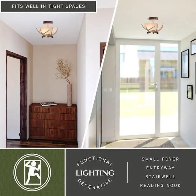 Alt view image 6 of 6 - VAXCEL CF33012NS Lodge 12-in W Cream Rustic Antler Bowl Semi Flush Mount