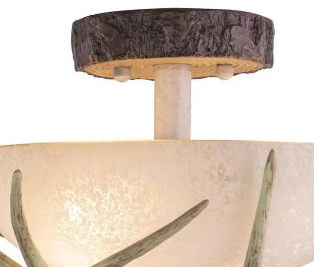 Alt view image 2 of 6 - VAXCEL CF33012NS Lodge 12-in W Cream Rustic Antler Bowl Semi Flush Mount