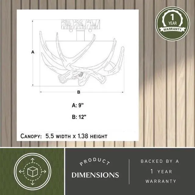 Alt view image 3 of 6 - VAXCEL CF33012NS Lodge 12-in W Cream Rustic Antler Bowl Semi Flush Mount