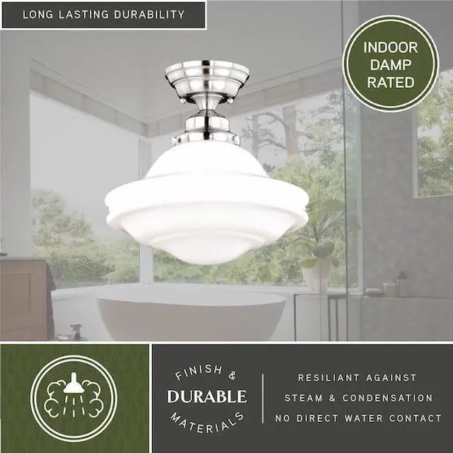 Alt view image 6 of 6 - VAXCEL C0176 Huntley 12-in W Satin Nickel Farmhouse Schoolhouse Semi Flush