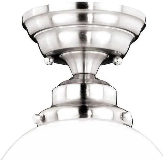 Alt view image 5 of 6 - VAXCEL C0176 Huntley 12-in W Satin Nickel Farmhouse Schoolhouse Semi Flush