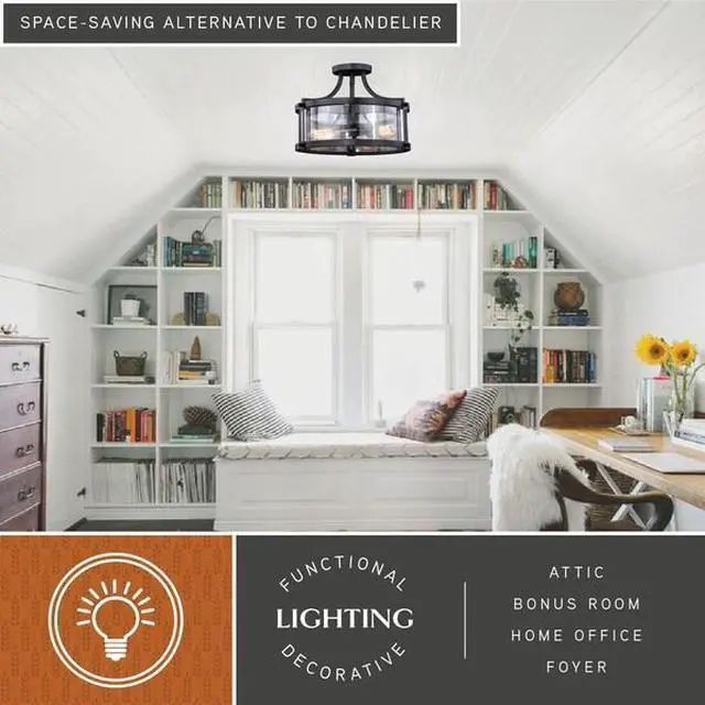 Alt view image 4 of 6 - VAXCEL C0175 Holbrook 15.75-in W Bronze Bulb Semi Flush Mount Ceiling Light