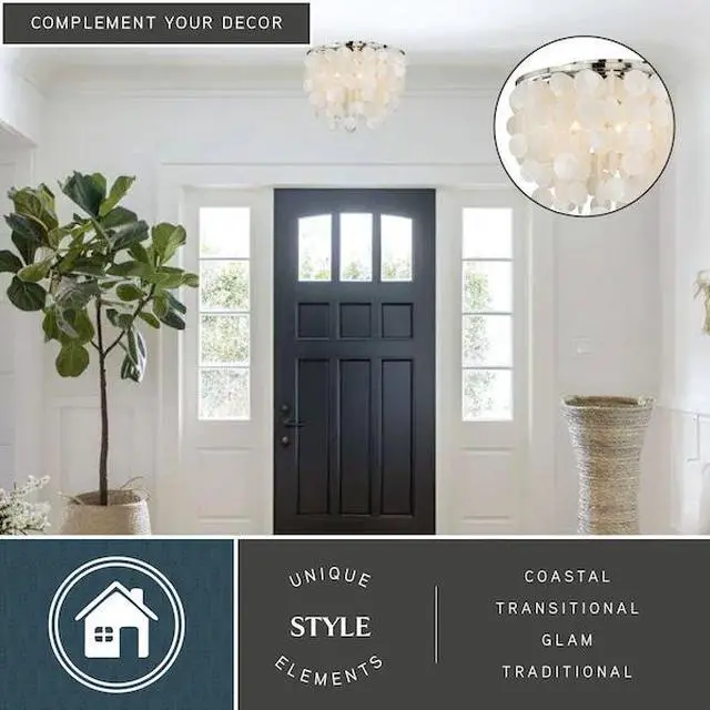 Alt view image 4 of 6 - VAXCEL C0079 Elsa 16-in W Satin Nickel Capiz Shell Coastal Flush Mount Ceiling