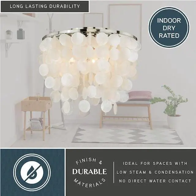 Main image of VAXCEL C0079 Elsa 16-in W Satin Nickel Capiz Shell Coastal Flush Mount Ceiling
